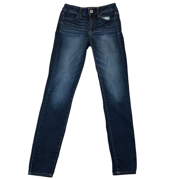 American Eagle Outfitters Womens Jeans 2 High Rise Jeggings Straight Blue Denim - Picture 1 of 14